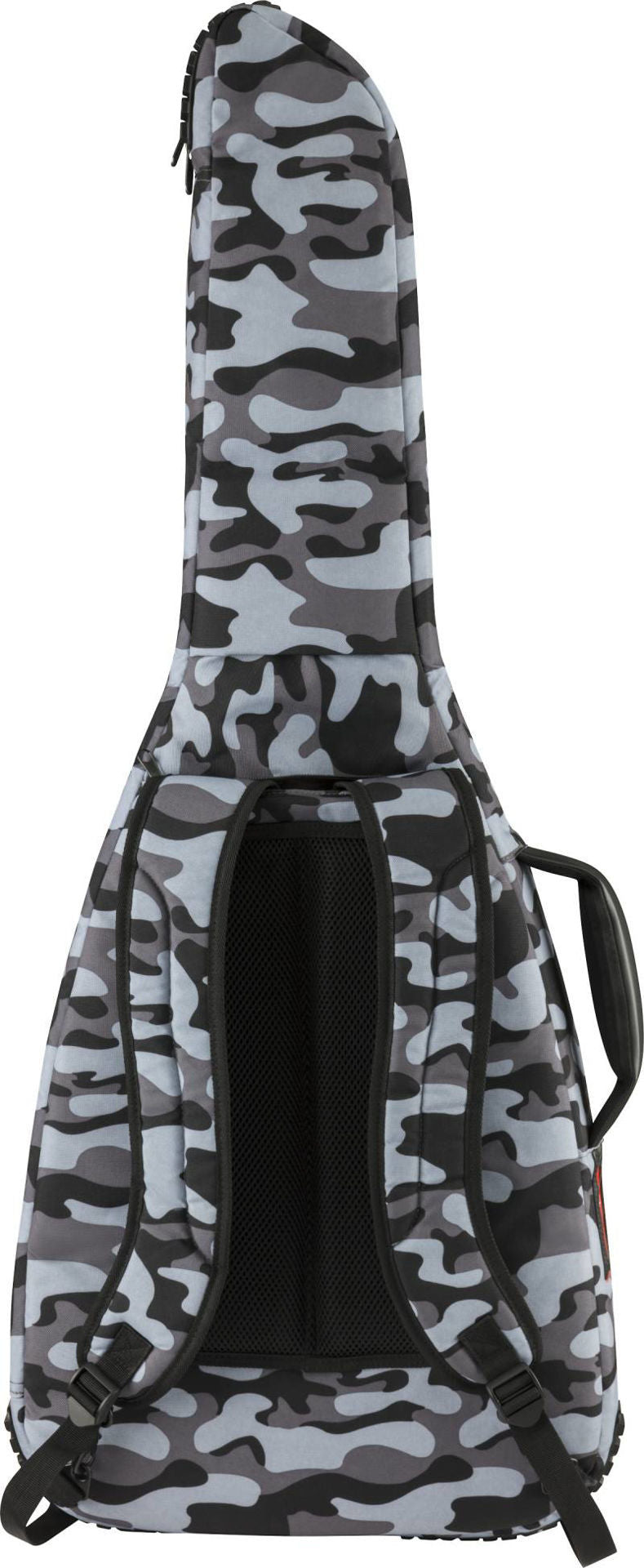 Fender FE920 winter camo electric guitar gig bag with padded handles and zipper closure, designed for safe instrument transport.