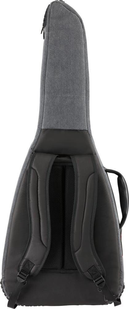 Gray denim Fender FE920 electric guitar gig bag with padded interior and carrying handles, designed for Fender electric guitars.