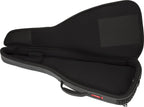Fender FE920 electric guitar gig bag in gray denim with padded interior and sturdy handles for secure transport.