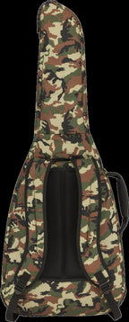 Fender FE920 electric guitar gig bag in woodland camo pattern with padded handles and shoulder straps for easy carrying.