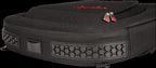 Black Fender fretboard electric bass gig bag in a durable guitar case with padded interior for protection.