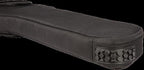 Black Fender fretboard electric bass gig bag showing padded exterior and carrying straps for secure transport.