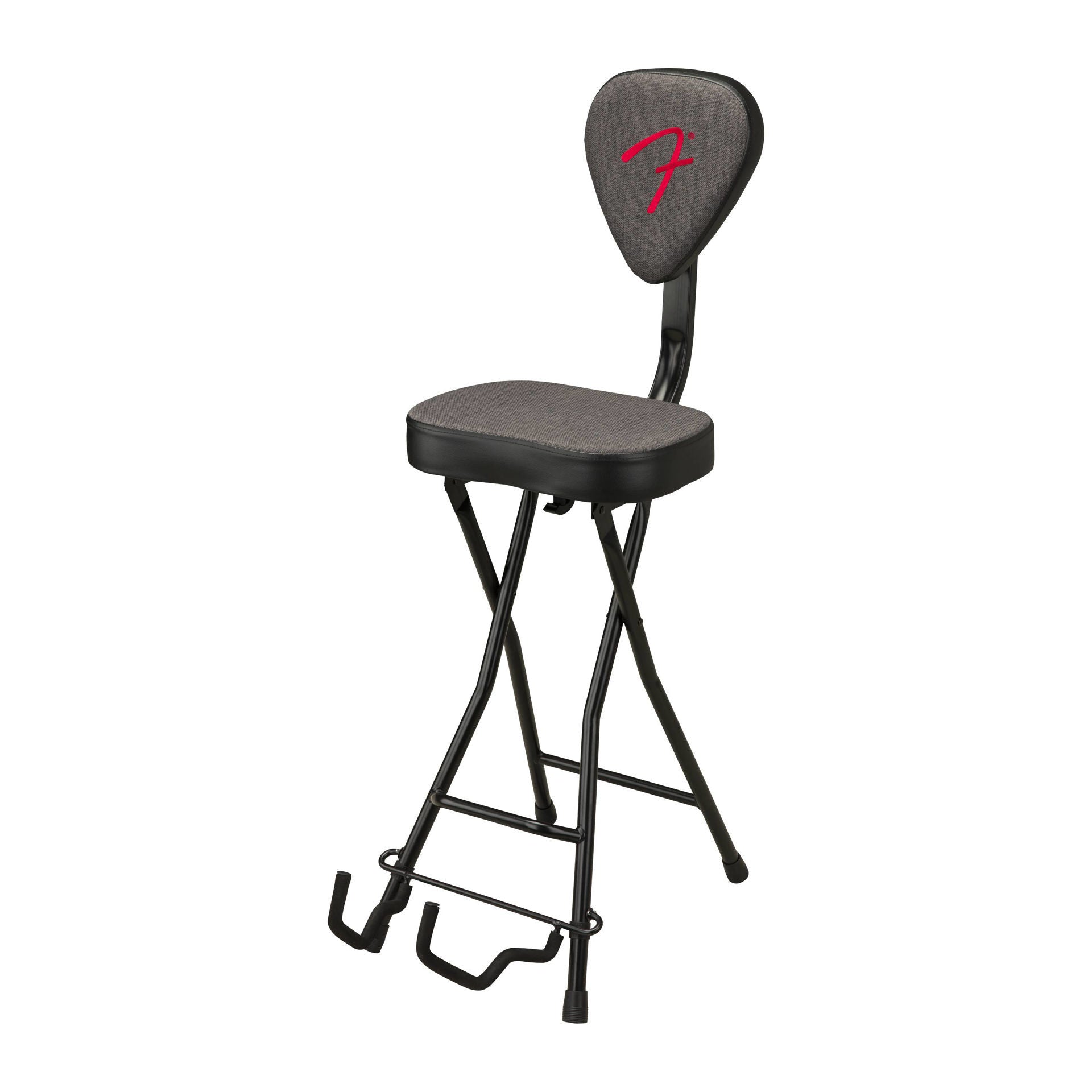Fender 351 guitar seat and stand combo with padded seat and sturdy metal stand for easy instrument support and comfort.