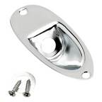 Chrome Fender Stratocaster Jack Ferrule for guitar input jack, close-up of shiny metal component on Fender guitar parts.