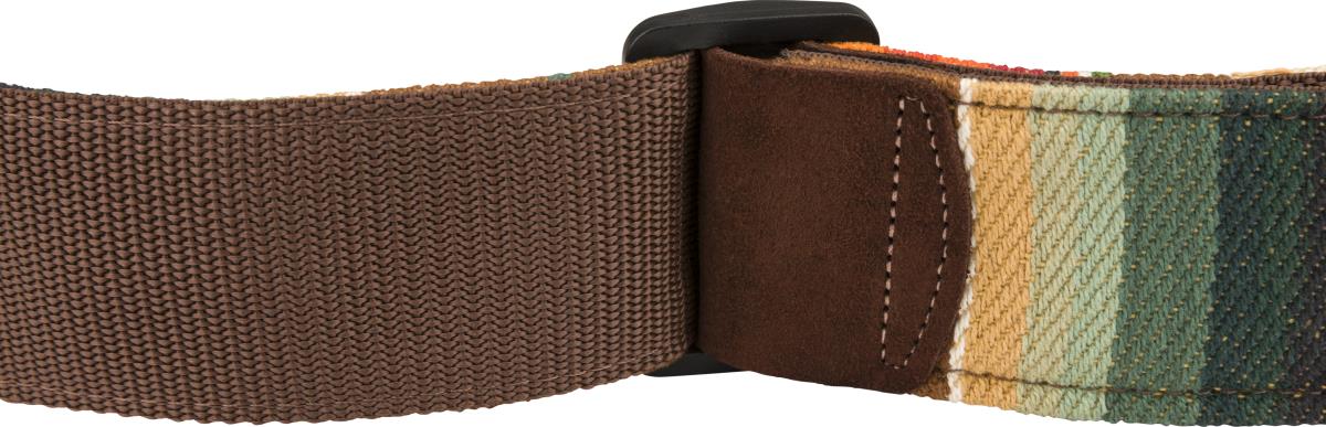 Fender Sonoran 2-inch guitar strap in Saguaro design with leather ends, adjustable for comfortable playing.