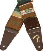 Fender Sonoran 2-inch guitar strap in Saguaro pattern with adjustable leather ends and padded comfort for acoustic or electric guitars.