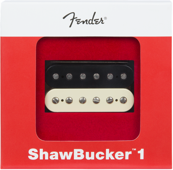 Fender ShawBucker 1 Zebra pickup showing black and white striped design for electric guitar.