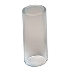 Fender thick glass slide for guitar, medium size, showcasing transparent glass with rounded edges on a plain background.