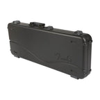 Fender Deluxe molded black Stratocaster and Telecaster guitar case, durable hard shell with handle and latches for protection.