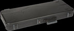 Black Fender Deluxe Molded Stratocaster and Telecaster guitar case with padded interior and sturdy exterior for protection.