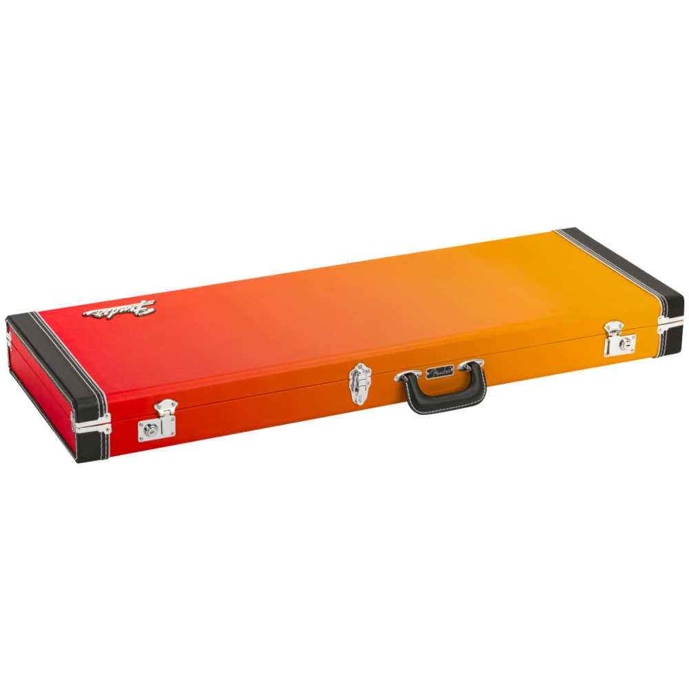 Fender Ombré Tequila Sunrise guitar case for Stratocaster and Telecaster with vibrant orange and yellow gradient design.