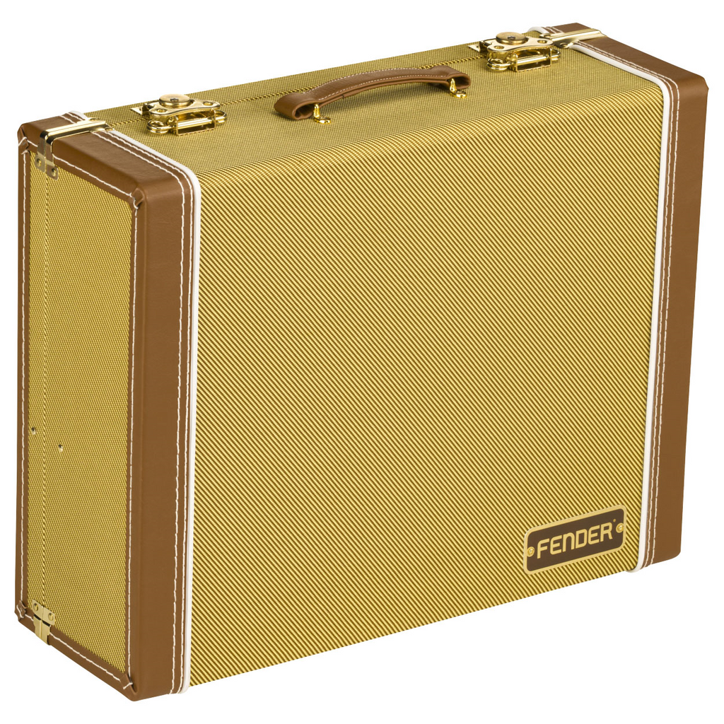 Fender Tweed Pedalboard Case Small for effects pedalboards, featuring durable tweed fabric and padded interior protection.