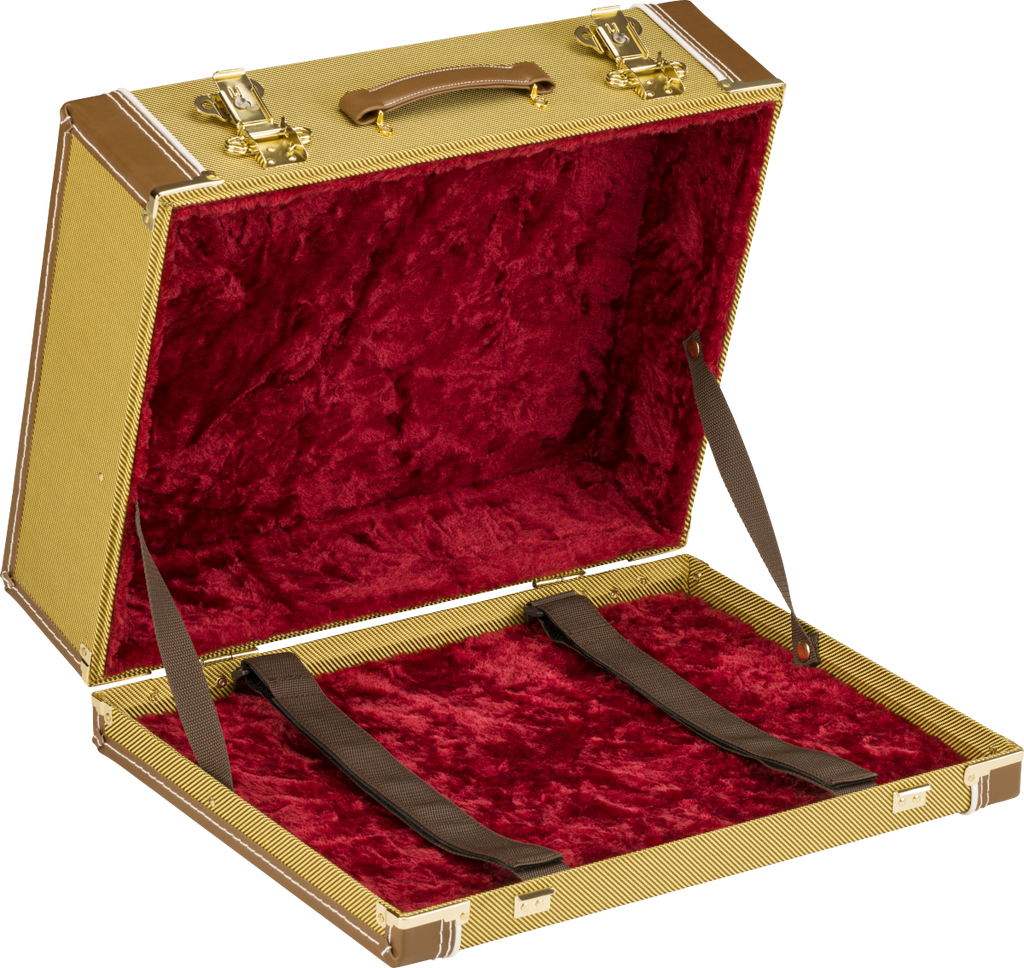 Fender Tweed Pedalboard Case for effects pedalboards, small size with sturdy handle and vintage tweed fabric exterior.