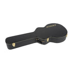 Black Gretsch G6241FT 16-inch hollow body guitar hardshell case with plush interior and sturdy handle.