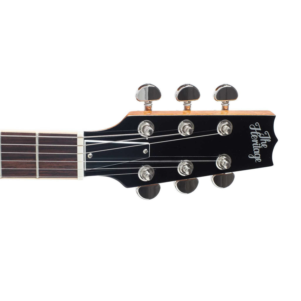 Heritage Standard H-535 semi-hollow electric guitar in antique natural finish, showing its body and neck with classic design features.