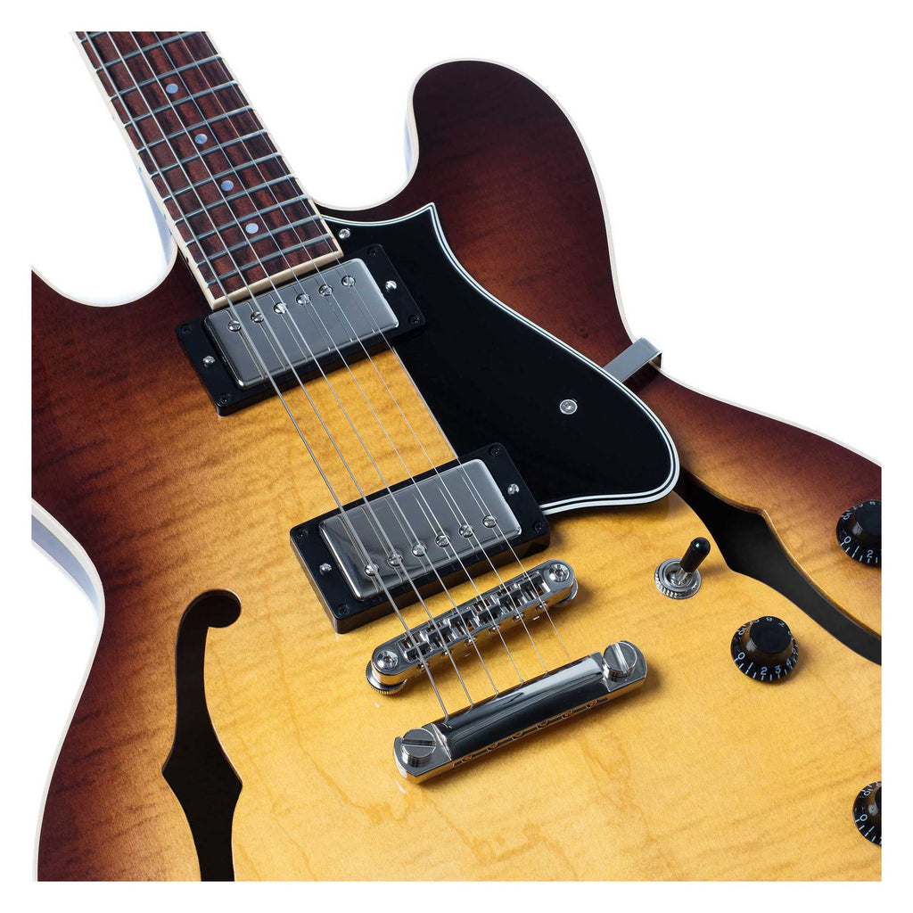 Heritage Standard H-535 semi-hollow electric guitar in original sunburst finish, showcasing its body, pickups, and classic design.