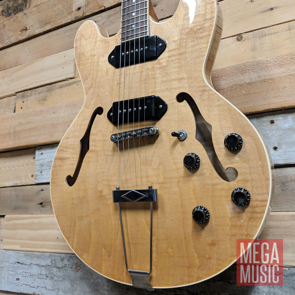 Heritage Standard H-530 semi-hollow electric guitar in antique natural finish, showcasing its body, neck, and hardware.