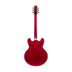 Heritage H-530 hollowbody electric guitar in Trans Cherry finish, showcasing its body, pickups, and classic design.