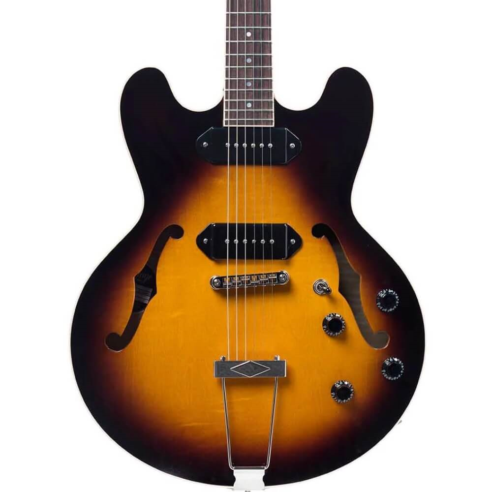 Heritage H-530 Standard hollowbody electric guitar in sunburst finish, showcasing its carved body, F-holes, and vintage-style hardware.