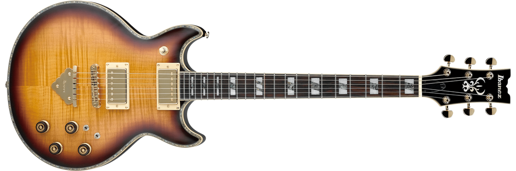 Ibanez AR420 electric guitar in violin sunburst finish, showcasing dual humbucker pickups and sleek body design.