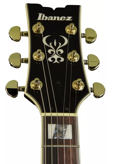 Ibanez AR420 electric guitar in violin sunburst finish, showcasing double-cutaway body, pickups, and tuning pegs.