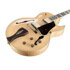 Ibanez LGB30 George Benson Signature electric guitar with natural finish, solid body and classic design, shown from the front.