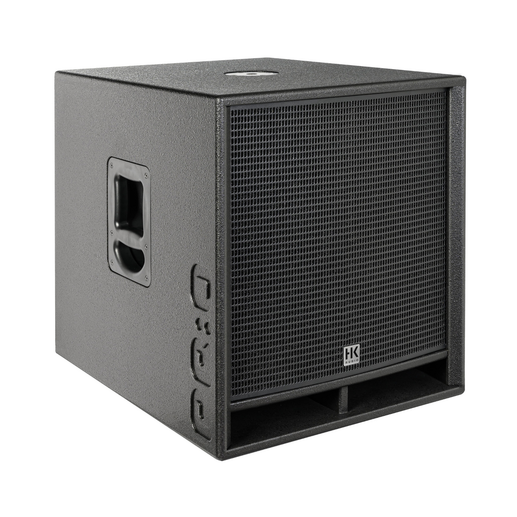 HK Audio HK Premium Pro 118 D2 powered subwoofer with sleek design and sturdy build, ideal for high-performance sound systems