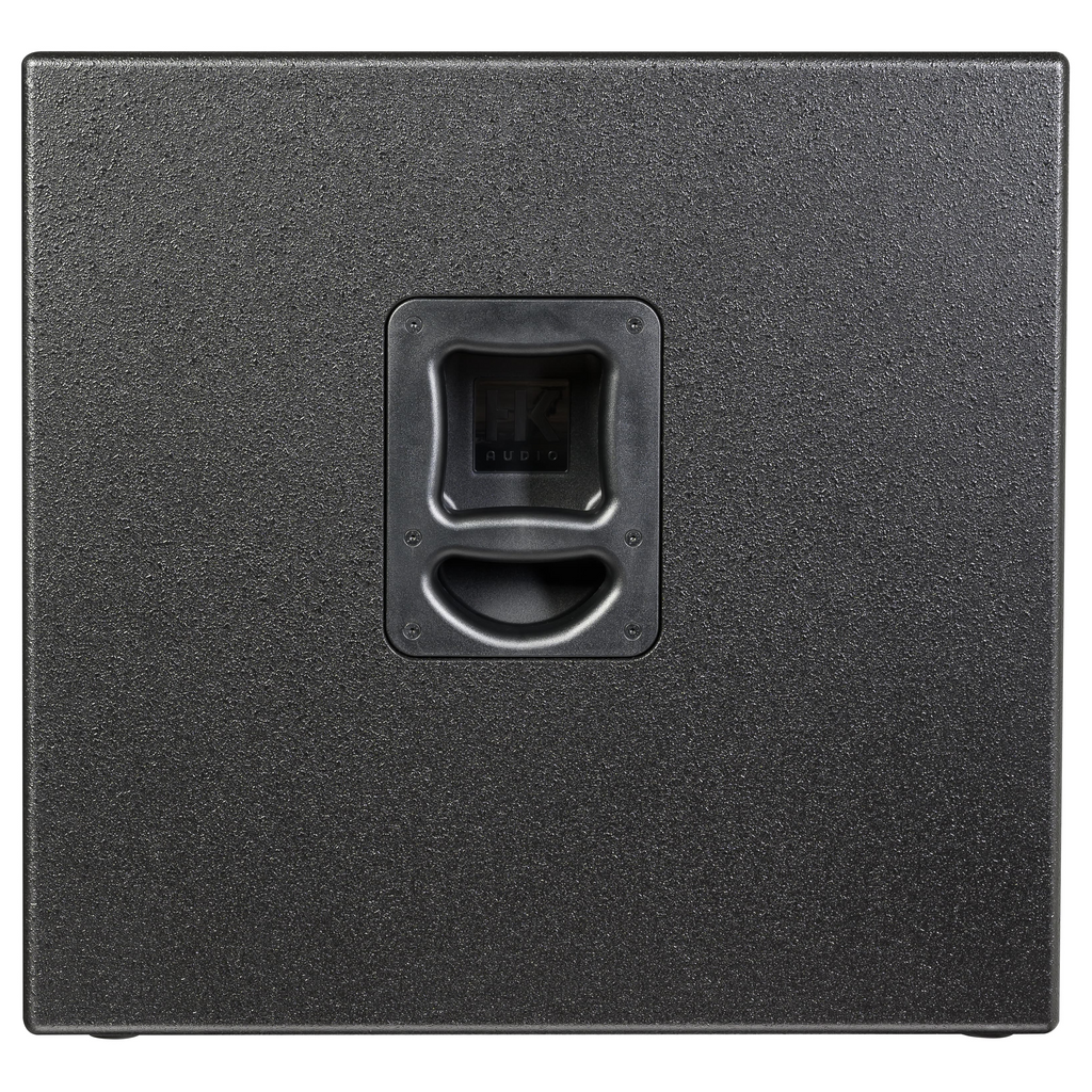 HK Audio HK Premium Pro 118 D2 powered subwoofer with black enclosure and control panel, designed for professional audio setups.