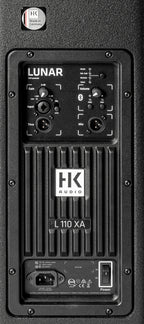 HK Audio LUNAR 110XA active powered PA speaker with control panel and audio input ports.