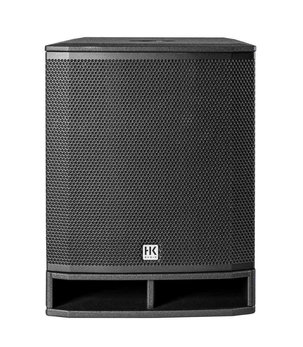HK Audio Portable SUB 115A active powered subwoofer with black enclosure and control panel, designed for high-quality sound reinforcement.