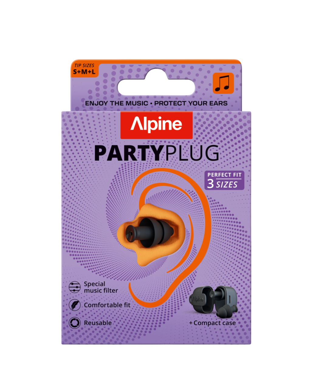 Alpine PartyPlug Earplugs Pack w/Case (-19dB) - Black