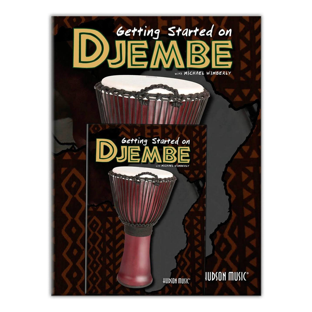 Getting Started on Djembe book and DVD by Michael Wimberly, featuring drum techniques and instructional visuals for beginners.