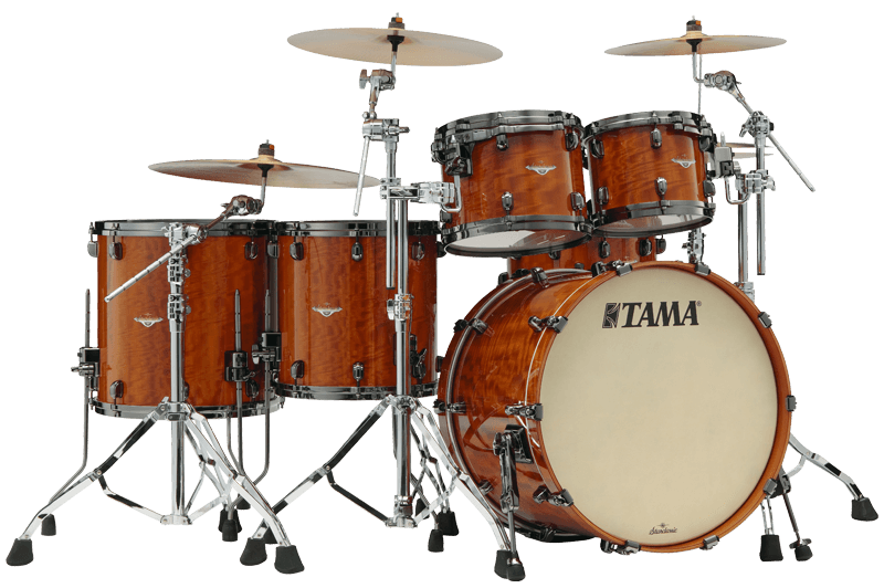 Tama GAC Starclassic Bubinga 5-piece drum shell pack with 22-inch bass drum, featuring natural wood finish and drum hardware.