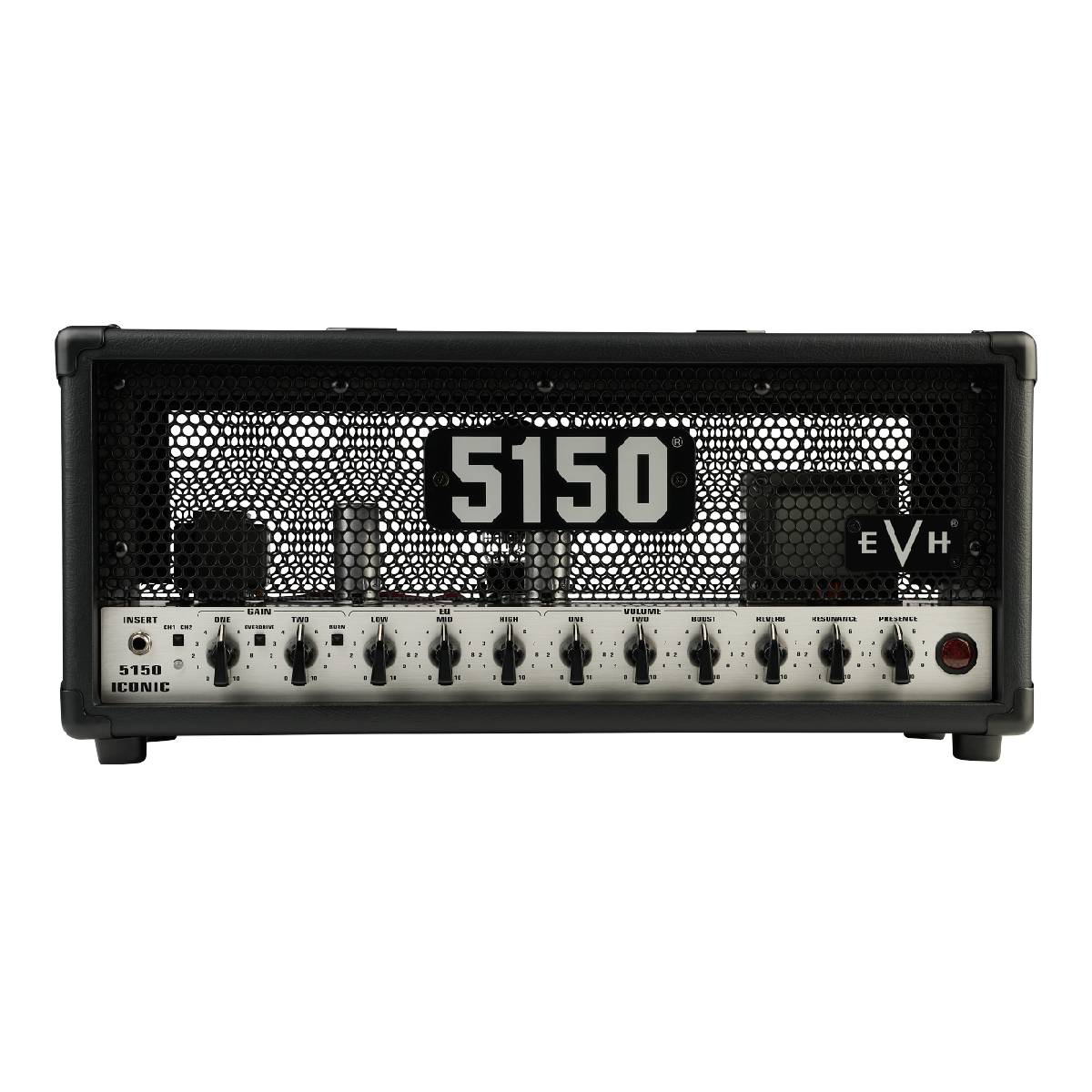 EVH 5150 Iconic Series 15W guitar amplifier head in black with control knobs, 6L6 tubes, and 240V AUS compatibility.