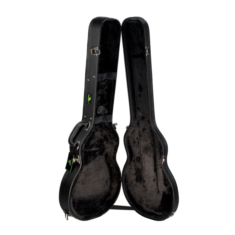 Mammoth Woody Series Les Paul guitar hardcase with padded exterior and sturdy handle for secure instrument protection.