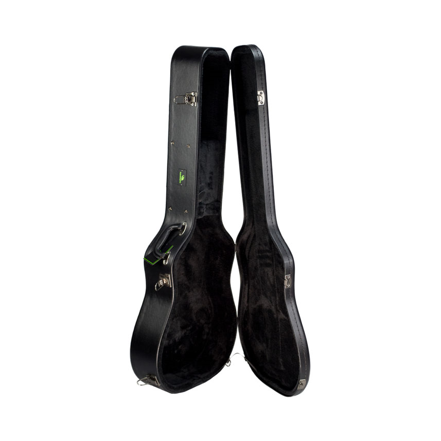 Mammoth Woody Series acoustic bass guitar hardcase with padded interior and sturdy exterior for protection and easy transport.