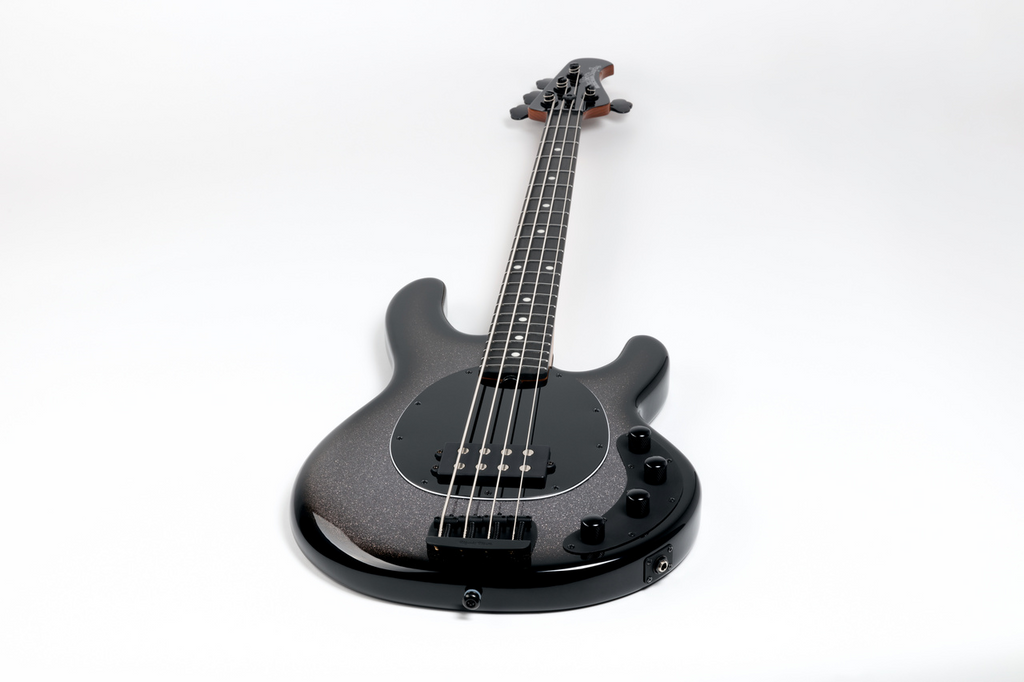 Ernie Ball Music Man Stingray Special 4H bass guitar with smoked chrome finish, showing the body and hardware details.