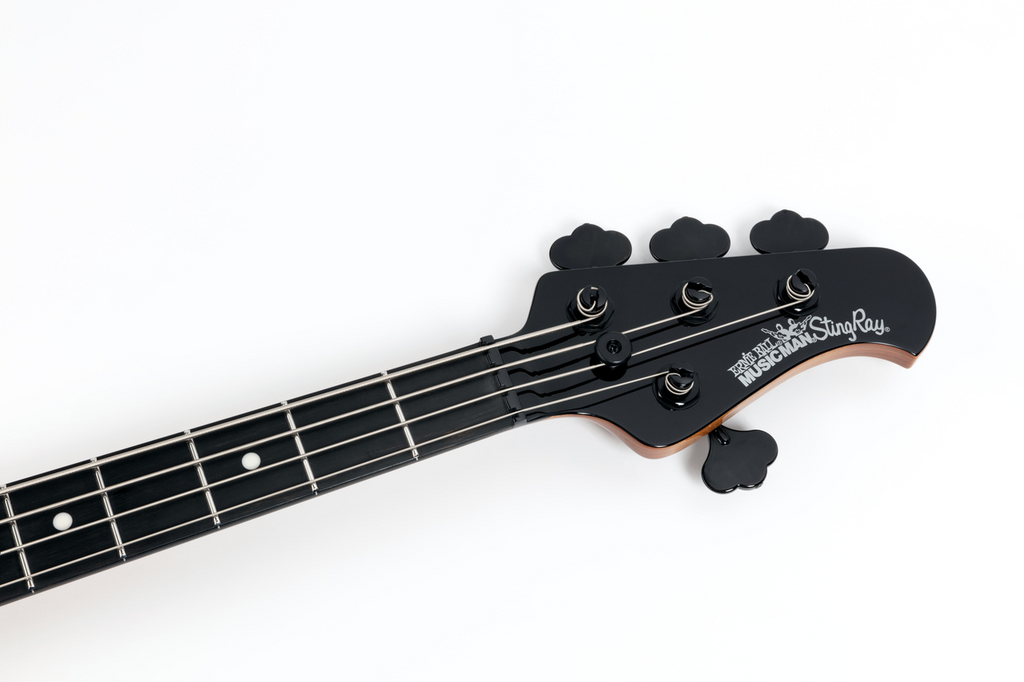 Ernie Ball Music Man Stingray Special 4H bass guitar with smoked chrome finish, showcasing its sleek body and distinctive pickup design.
