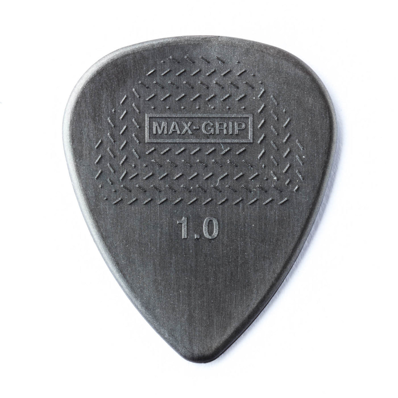 Gray Jim Dunlop Nylon Max 1.0mm guitar pick, lightweight and durable for precise strumming and picking.
