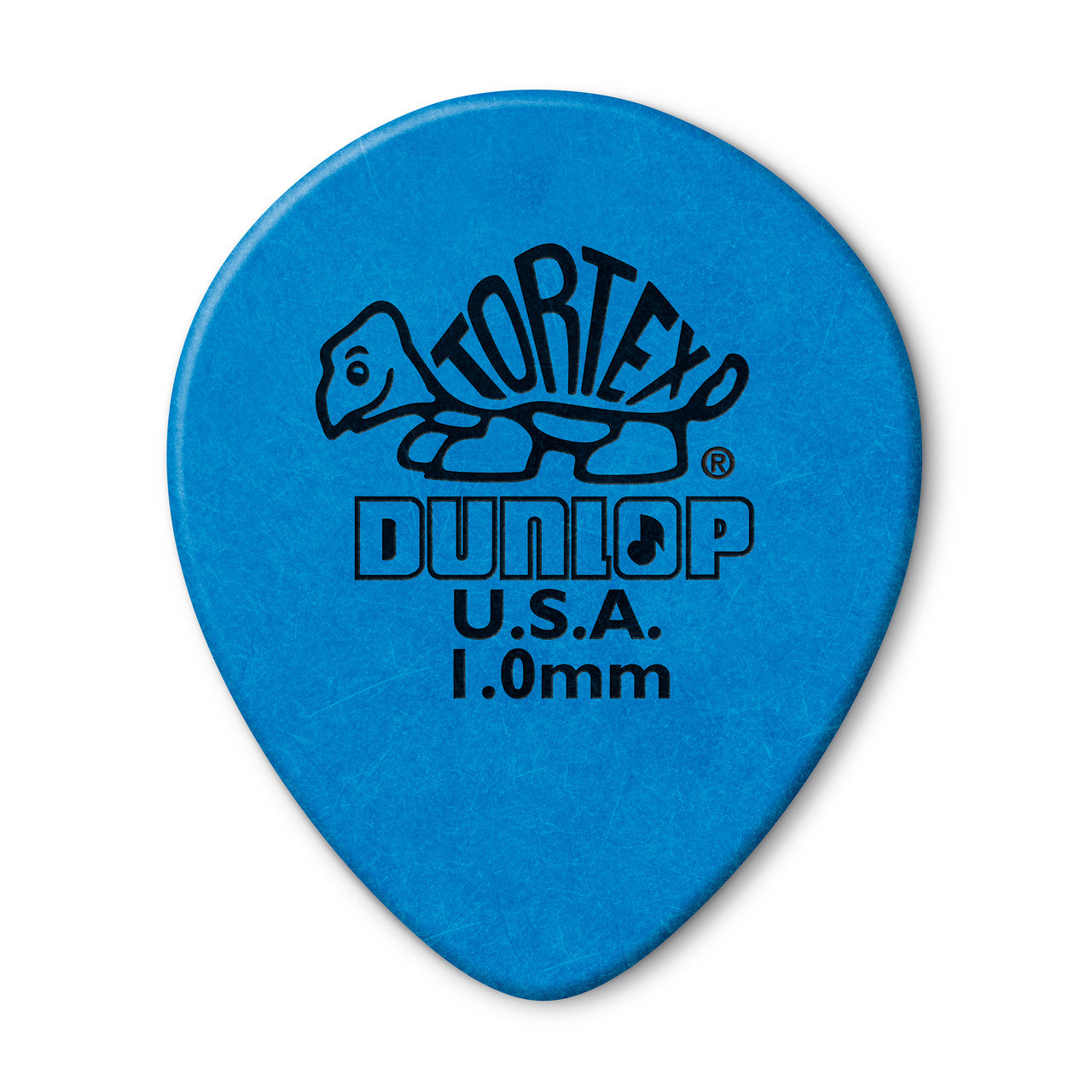Dunlop Tortex Tear Drop guitar pick, 1.0mm thickness, with a transparent orange color and pointed tear drop shape.