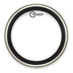 Aquarian PF10 Performance II 2-Ply Clear Drumhead for drums, showing the transparent drumhead with brand logo and drum hardware.
