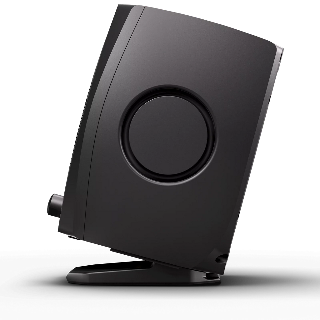 Black Adam Audio D3V active desktop studio monitor system with sleek design and detailed speaker drivers.