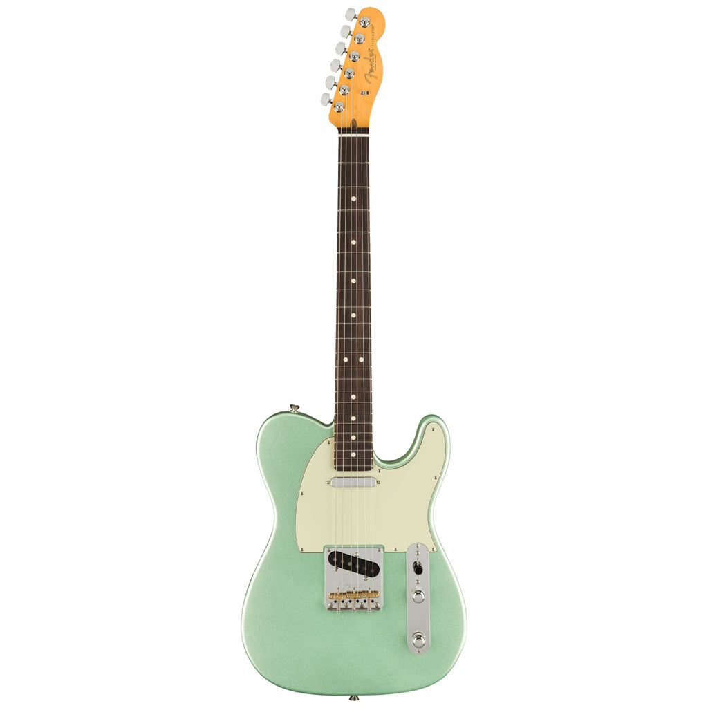 Fender American Professional II Telecaster electric guitar with rosewood fretboard in Mystic Surf Green color.