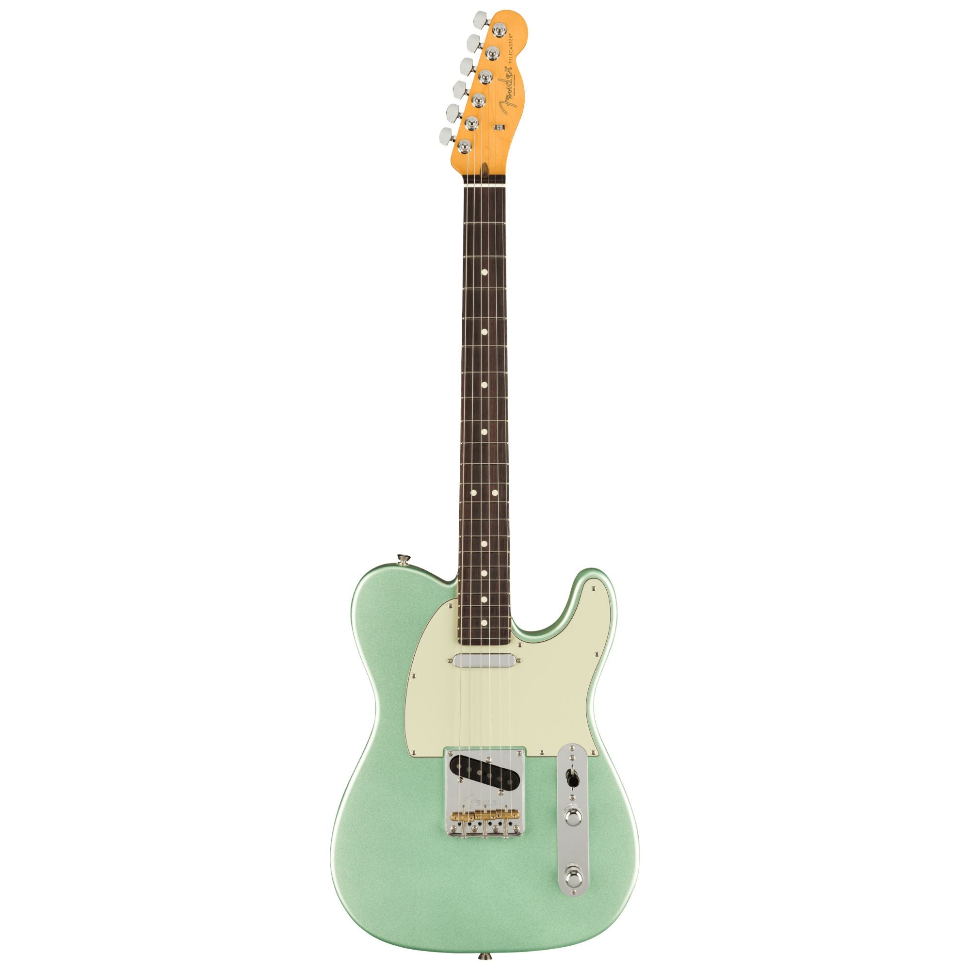 Fender American Professional II Telecaster electric guitar with rosewood fretboard in Mystic Surf Green color.