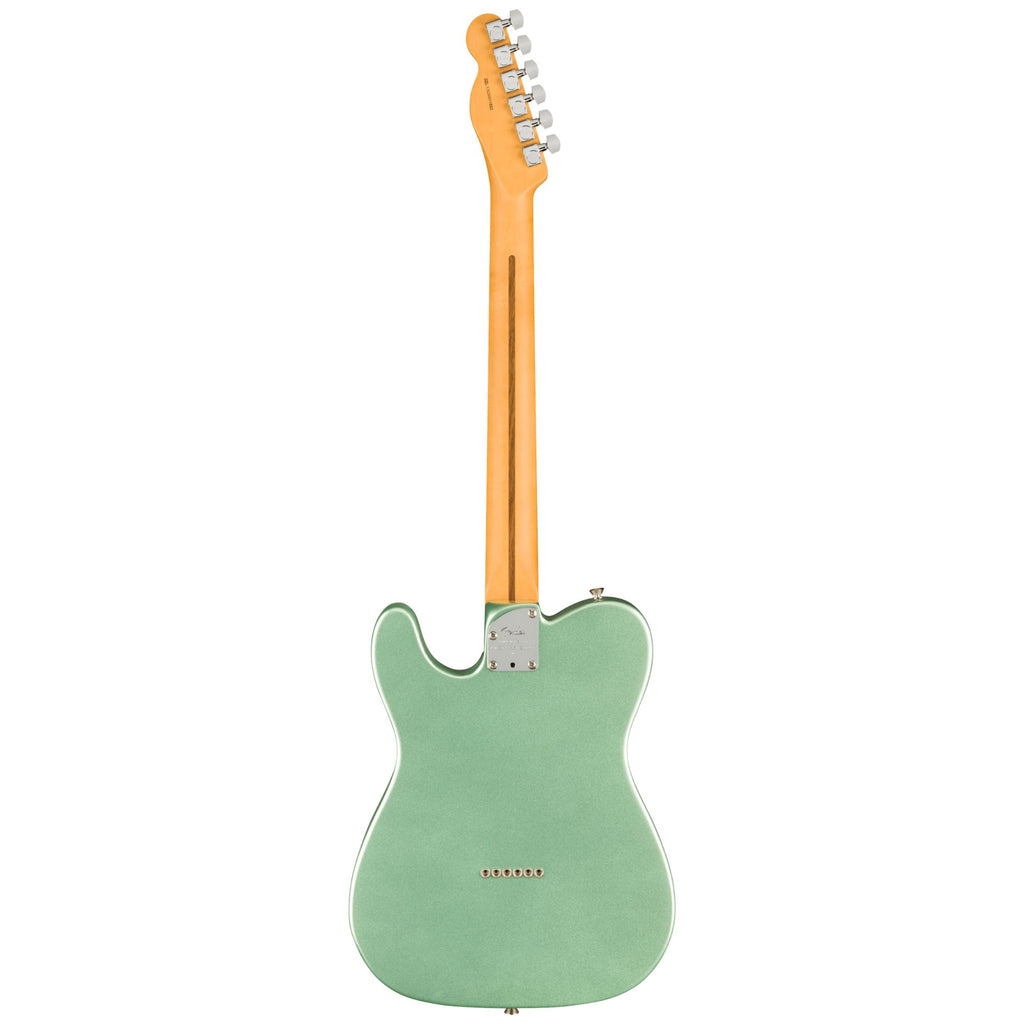 Fender American Professional II Telecaster electric guitar with rosewood fretboard in Mystic Surf Green color.
