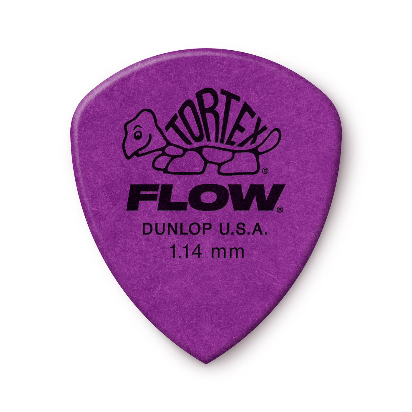 Jim Dunlop Tortex Flow guitar pick, 1.14mm thickness, made of durable Tortex material, displayed on a neutral background.