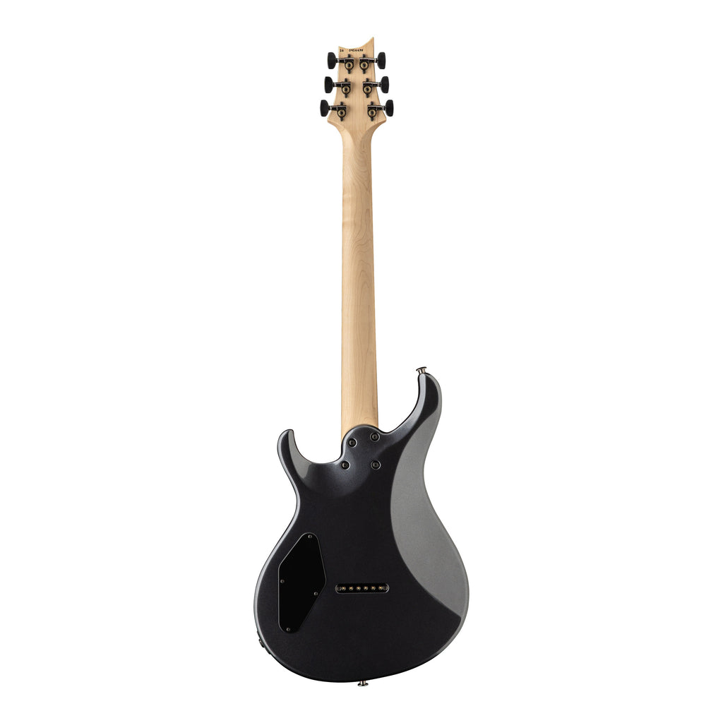 PRS Tekton electric guitar in black tourmaline finish with natural neck, shown from the back highlighting the guitar's body and neck detail.