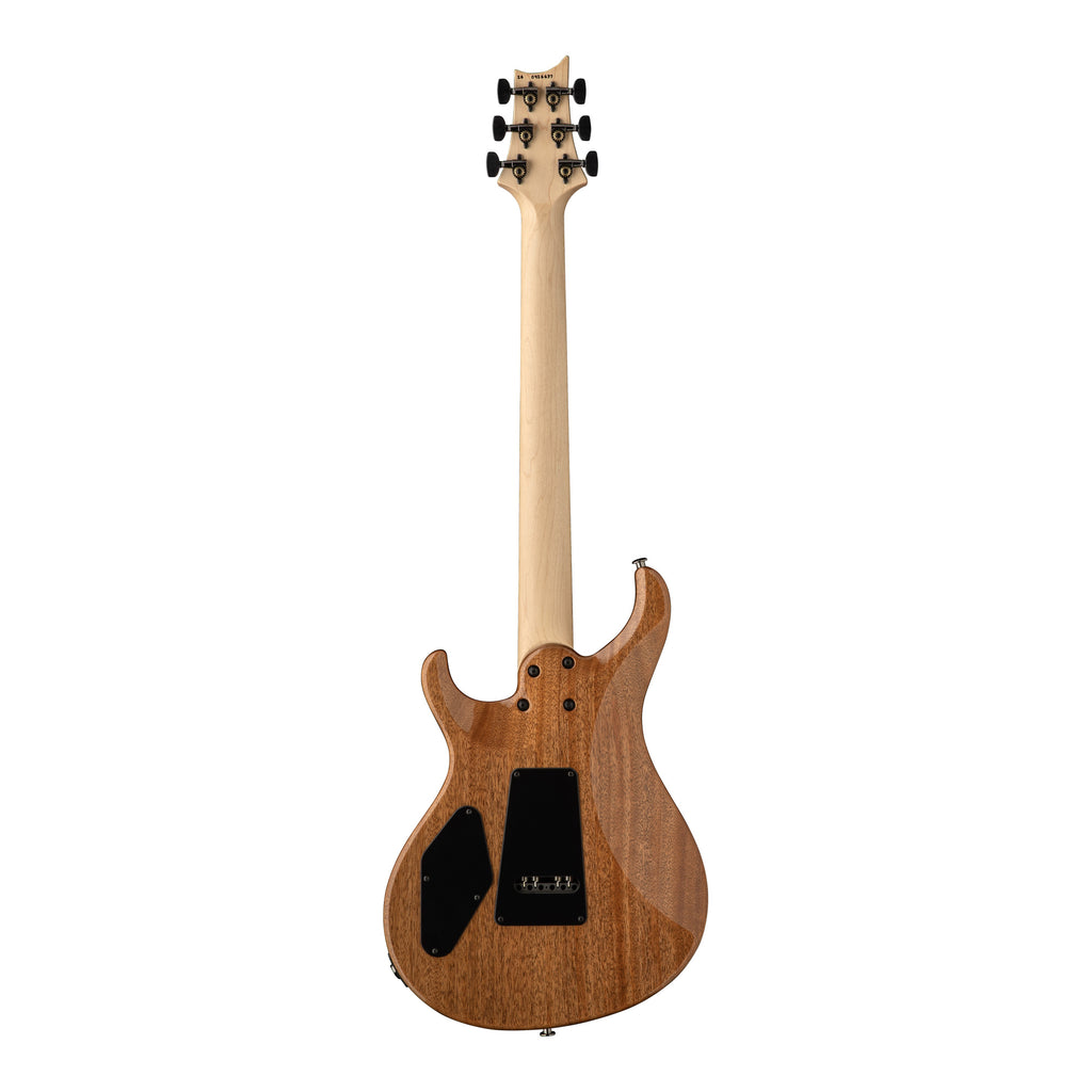 PRS Tekton T electric guitar in slate blue finish with natural neck, shown from the back, highlighting the guitar's body and headstock.