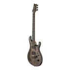 PRS Tekton T electric guitar in black tourmaline finish with natural neck, shown from an angled view highlighting the body and neck details.