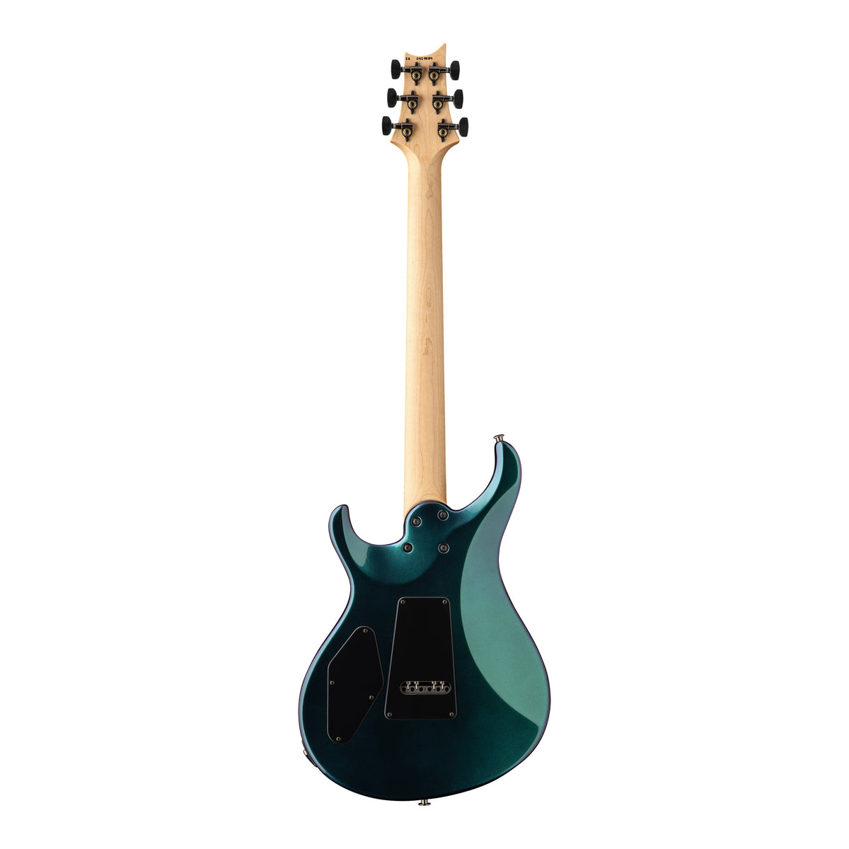 PRS Tekton T electric guitar with violet tourmaline finish, natural neck, shown from the back, showcasing its sleek design.